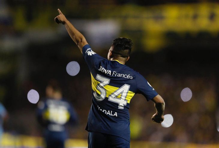 Celebration: his only goal in the Bombonera turned it into Boca's 2-0 victory against Arsenal. Celebration: his only goal in the Bombonera turned it into Boca's 2-0 victory against Arsenal.