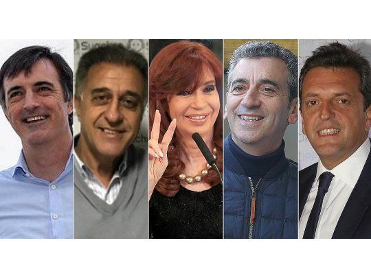 Esteban Bullrich, Néstor Pitrola, Cristina de Kirchner, Florencio Randazzo y Sergio Massa.