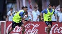 Di María y Buendía en el entrenamiento de la Selección argentina.
