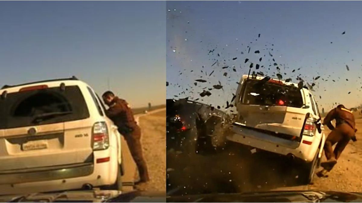 A police officer survived a brutal crash during a traffic stop