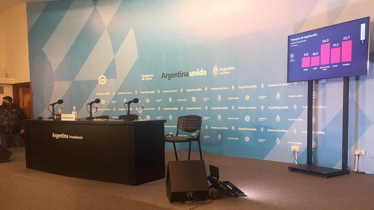 Sala de conferencias en la quinta de Oiivos, en la previa al anunció. 