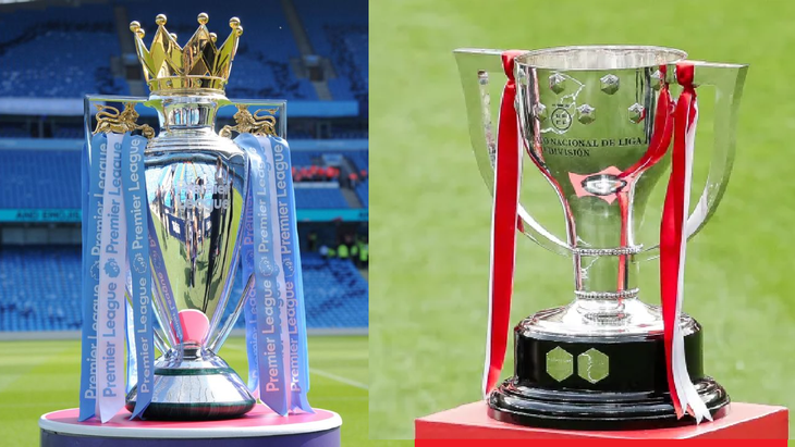 Trofeos de la Premier League inglesa y LaLiga de España.