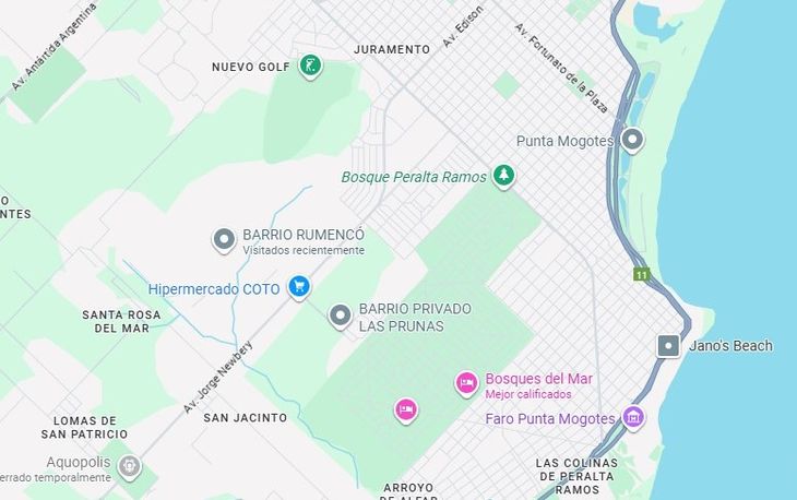 Parte de la zona en pleno auge en Mar del Plata (Foto: Google Maps) Parte de la zona en pleno auge en Mar del Plata (Foto: Google Maps)