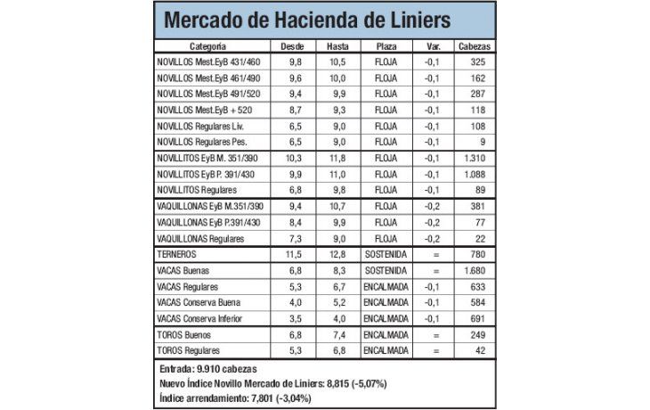Liniers cerró con baja de hasta el 5%