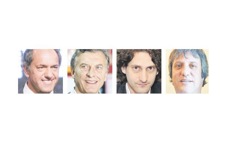 Daniel Scioli, Mauricio Macri, Carlos Gianella y Miguel de Godoy