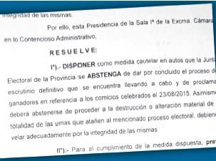 La Cámara hizo lugar ayer al planteo presentado por Acuerdo por el Bicentenario, hasta que se resuelva la cuestión de fondo.