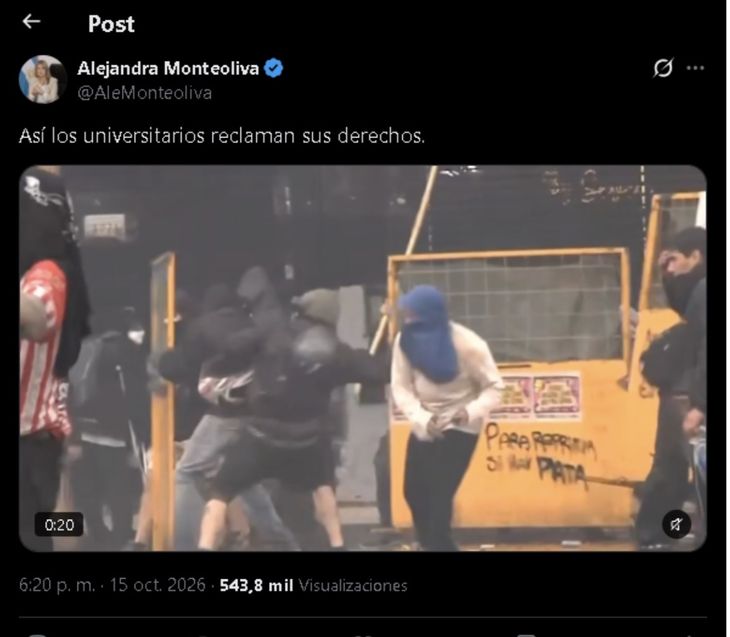 El posteo de Alejandra Monteoliva. El posteo de Alejandra Monteoliva.