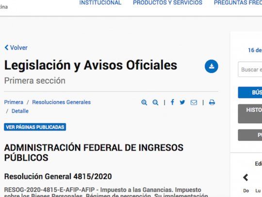 La Resolución General 4815/2020&nbsp;de la&nbsp;Administración Federal de Ingresos Públicos (AFIP).
