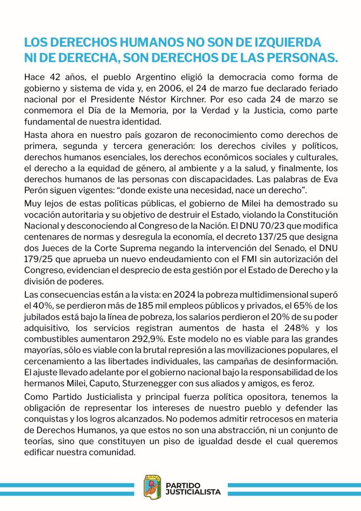 El comunicado del Partido Justicialista El comunicado del Partido Justicialista
