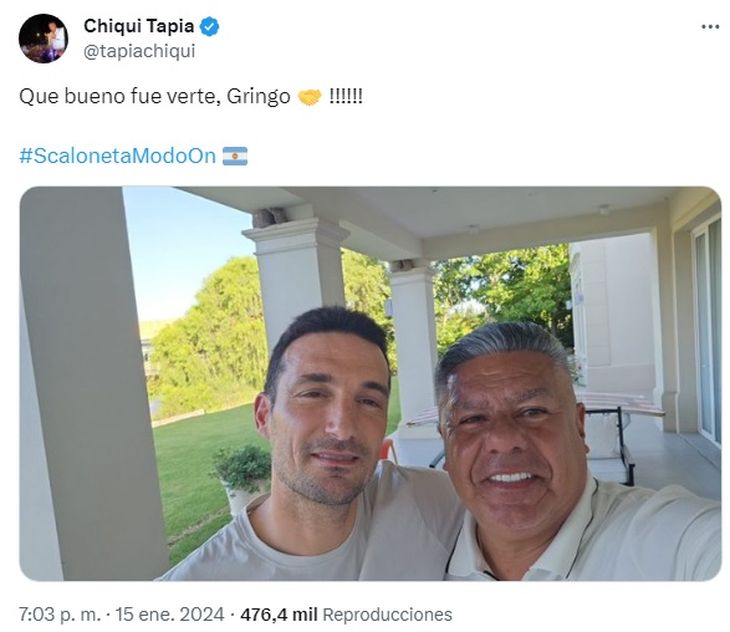El posteo de Claudio Tapia tras la reunión con Lionel Scaloni El posteo de Claudio Tapia tras la reunión con Lionel Scaloni