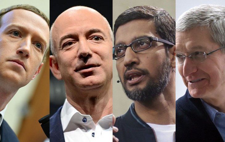 De izq. a der.: Mark Zuckerberg, Jeff Bezos, Sundar Pichai y Tim Cook.