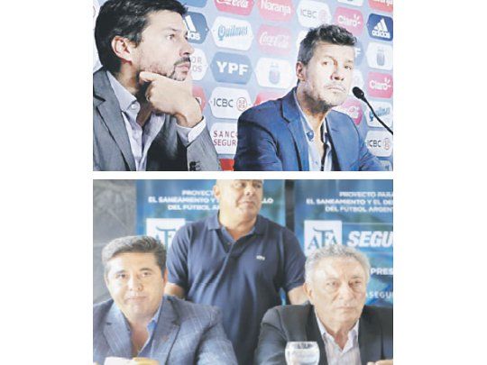 Matías Lammens y Marcelo Tinelli no estarían pasando por su mejor momento y podrían competir por el sillón de AFA. A la izquierda, Daniel Angelici, quien maneja la estrategia del Gobierno para que los clubes se conviertan en sociedades anónimas, y Luis Segura, que iría sólo a FIFA.
