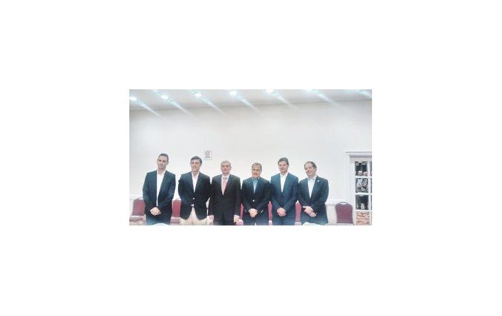 Diego Bekerman (Microsoft), Facundo Gómez Minujín (JPMorgan), Alejandro Díaz (AmCham), Manuel Aguirre (CH2M), Gastón Remi (Dow) y Christoff Poppe (United) presentaron la agenda bilateral Argentina-EE.UU.