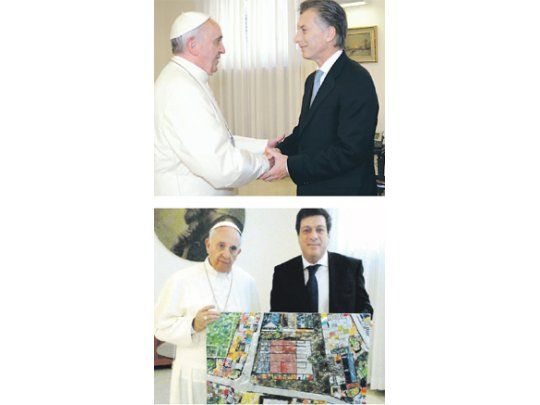 Mauricio Macri mantuvo ayer una entrevista de media hora con el papa Francisco, que horas antes recibió a Gabriel Mariotto, quien, entre otros presentes, llevó una carta de Cristina de Kirchner y un cuadro de la Villa 21 de la Ciudad de Buenos Aires.