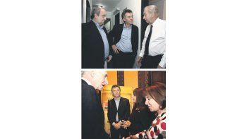 ámbito.com | Arriba, Luis Brandoni departe con Mauricio Macri y el ministro de cultura Hernán Lombardi. Debajo, Fernando de la Rúa con Macri, Chiche Duhalde y Emma Illia, hija del ex presidente homenajeado por la obra de Rovner.
