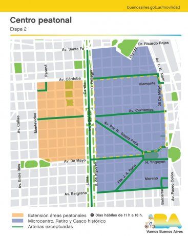 Mapa de las áreas vedadas a los vehículos no autorizados en la Ciudad.