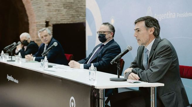 compre nacional. El Gobierno no cambió su agenda: Alberto F., Caló, Kulfas y Tamborenea, ayer en la Rosada.