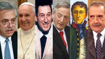 Alberto Fernádez, Papa Francisco, Juan Domingo Perón, Néstor Kirchner, Manuel Belgrano, Raúl Alfonsín.