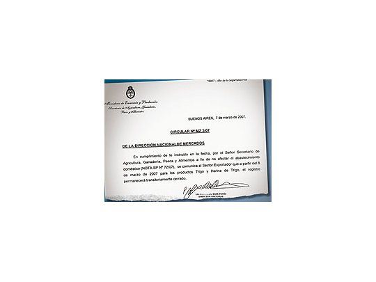 La circular de la Secretaría de Agricultura llegó a los despachosde exportaciones y hasta fue publicada en la Weborganismo oficial.