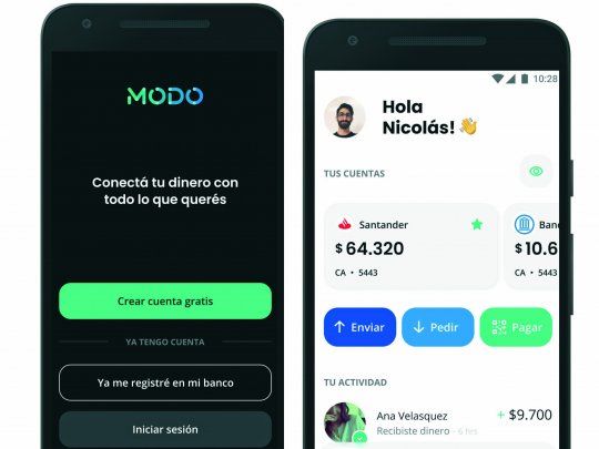 Funciones. Modo permite enviar y pedir dinero, o pagar en comercios.