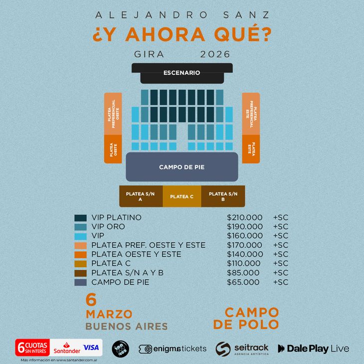 Alejandro Sanz in the Polo field of Buenos Aires: When and where to buy tickets