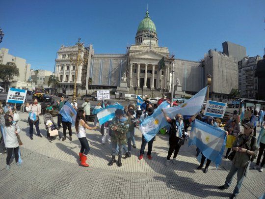Los manifestante llevaron banderas argentinas a la movilización.&nbsp;