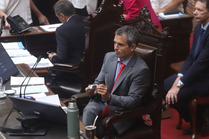Martín Menem, presidente de la Cámara de Diputados, durante la sesión extraordinaria por la ley ómnibus. Martín Menem, presidente de la Cámara de Diputados, durante la sesión extraordinaria por la ley ómnibus.