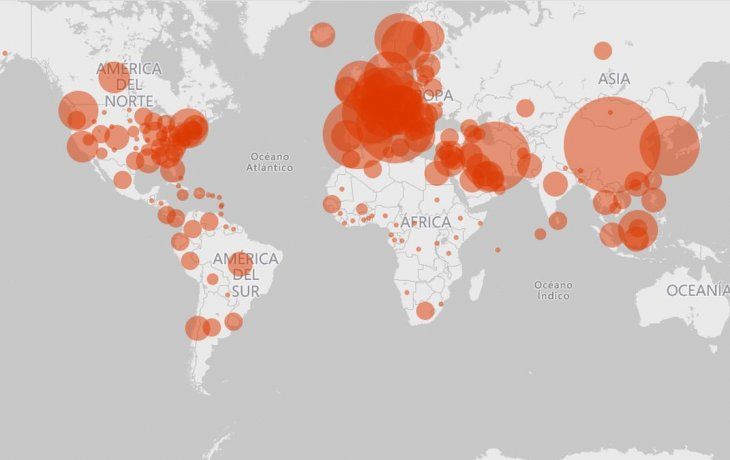 El mapa del avance del coronavirus de Microsoft.