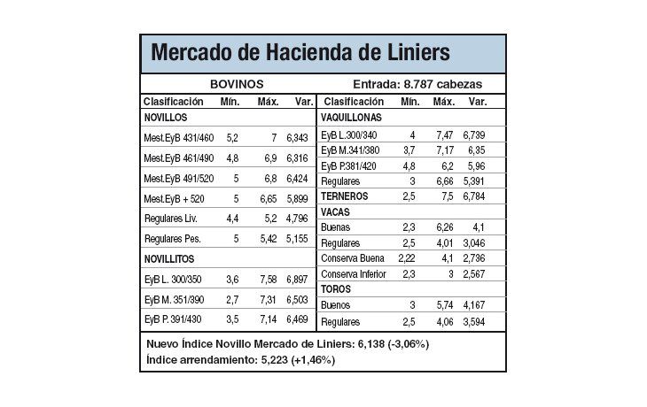Bajas del 3% en Liniers por mala calidad de bovinos