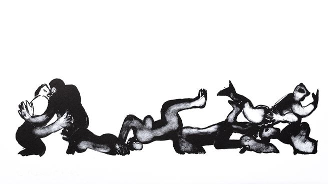 Litografía de Lucrecia Orloff que integra la muestra Del amor, la ardiente llama