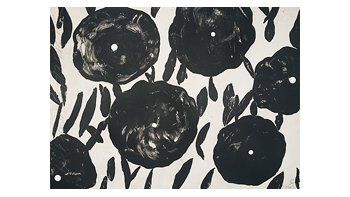 Las ominosas flores negras del artista norteamericano Donald Sultan, que integra la muestra «Narrando historias: diálogos sobre la gráfica contemporánea», en el Centro Cultural Borges.