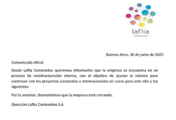 El comunicado de LaFlia Contenidos.