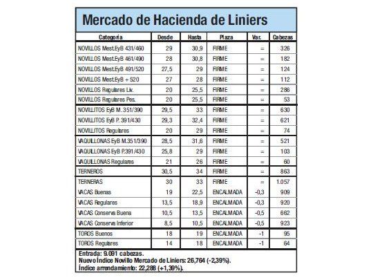 Índice Novillo cayó un 2,4% en Liniers