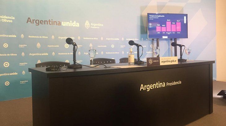 Sala de conferencias en la quinta de Oiivos, en la previa al anunció. 