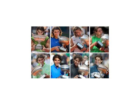 Nadal y sus ocho trofeos de Roland Garros.