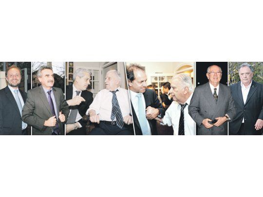 Peronistas hicieron pausa en diferencias internas ayer para acompañar a Antonio Cafiero en su cumpleaños 90: Gustavo Marangoni (presidente del Banco Provincia), Agustín Rossi, Julián Domínguez, Daniel Scioli, Carlos Corach, Eduardo Valdés.