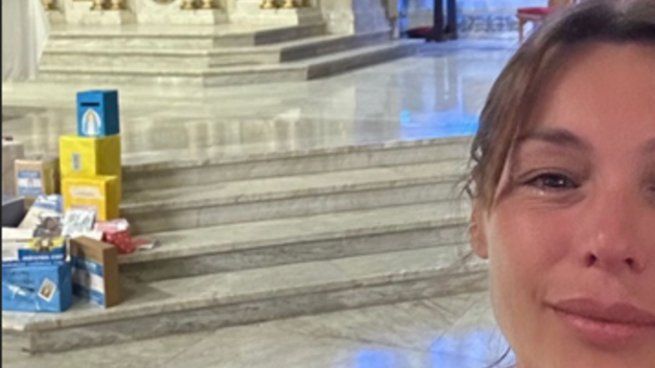 Pampita, con lágrimas en sus ojos al llegar a la Basílica de Luján