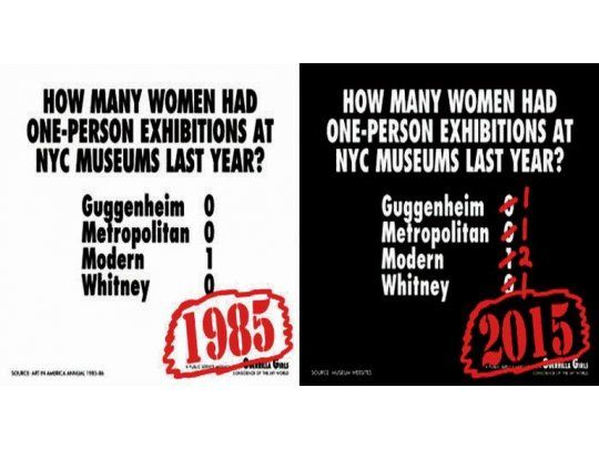 Guerrilla girls. Carteles sobre la discriminación de las artistas y la concurrencia femenina a los museos a cargo de este grupo de vanguardia.