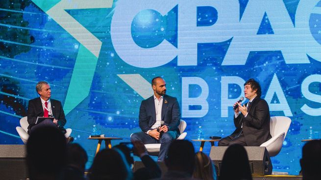 Eduardo Bolsonaro, Javier Milei y José Antonio Kast.