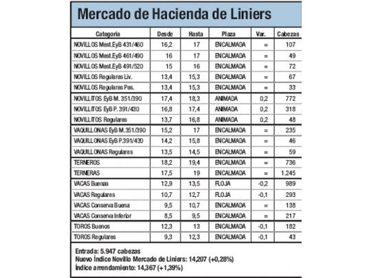 Liniers: el Índice Novillo subió 0,28%