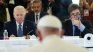 Javier Mili and Joe Biden listen to Pope Francis' speech at the G7 summit. 