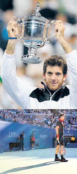 Las dos imágenes de la final. La felicidad de Juan Martín del Potro levantando el trofeo y la desazón de Roger Federer, que no esperaba perder.