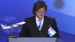 Milei en su discurso, tras la reunión bilateral con Netnayahu en Jerusalén. Milei en su discurso, tras la reunión bilateral con Netnayahu en Jerusalén.