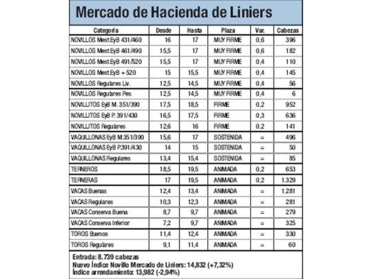 Mercado de Liniers: novillo subió 7,32%