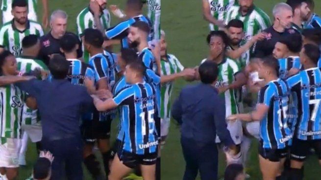 El momento en el que Gustavo Quinteros se cruza con un jugador de Juventude