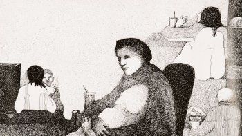Emilia Gutiérrez. Uno de sus dibujos de bares que expone Vasari.