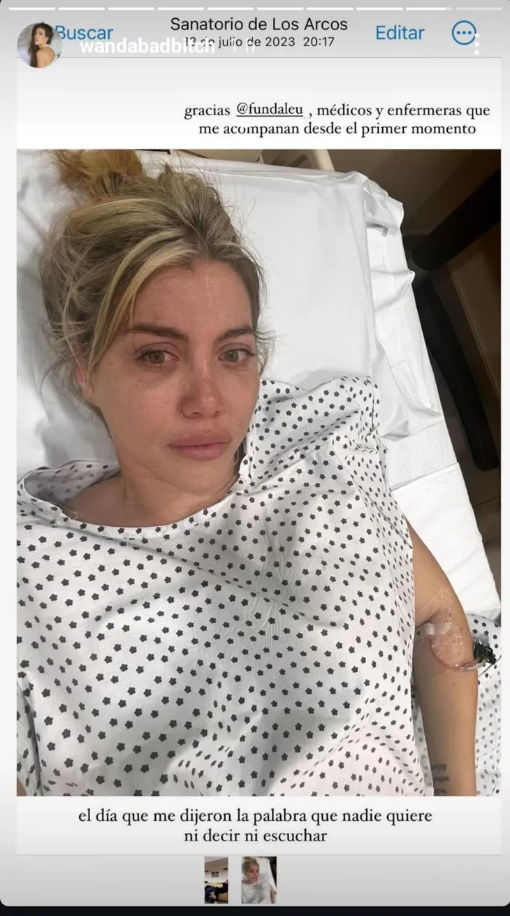 En medio de la escalada en el conflicto con Icardi, Wanda subió posteos en los que registra el momento en que le dieron el diagnóstico de leucemia. 
