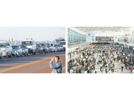 DOS POSTALES. El incesante tránsito para recorrer el trecho Posasas-Encarnación, un clásico. Con mayor salida incluso, según datos de este año, que lo que se registra en Ezeiza.