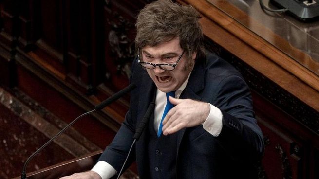 El presidente Javier Milei durante el discurso de apertura de sesiones.&nbsp;