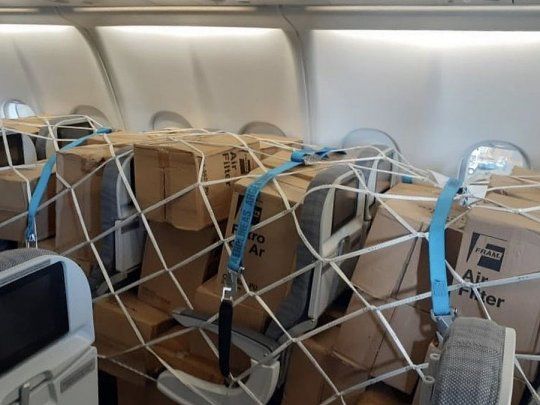 La aeronave fue especialmente acondicionada con mallas contenedoras.